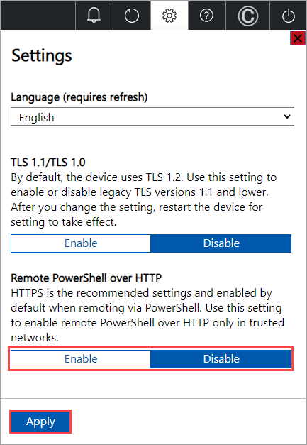 Capture d’écran montrant le paramètre permettant d’activer Remote PowerShell sur HTTP.