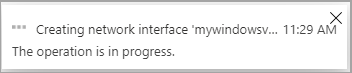 Capture d’écran montrant la notification indiquant qu’une interface réseau est en cours de création.