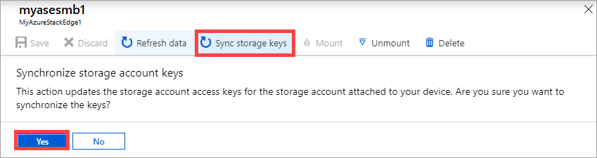 Sélectionner Sync storage key (Synchroniser une clé de stockage)