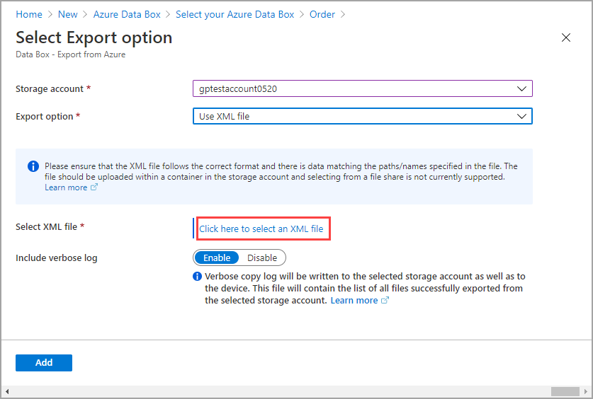 Sélectionner l’option Exporter, XML