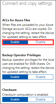 Capture d’écran des ACL pour Azure Files