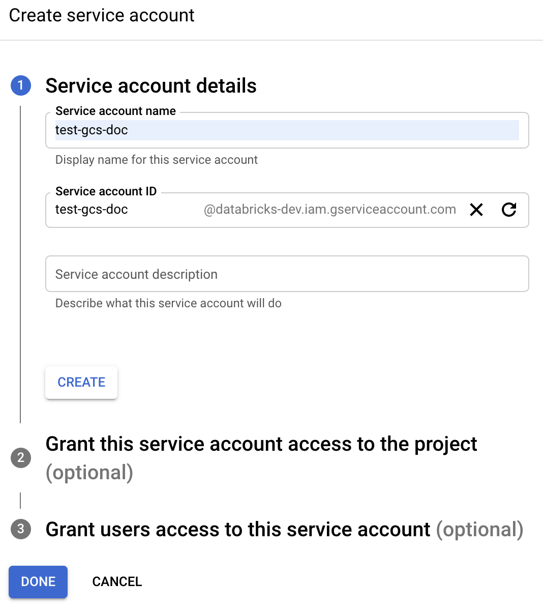 Créer un compte de service Google pour GCS