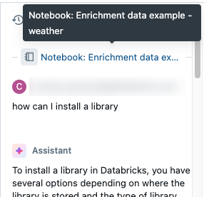 Exemple de titre d’un thread Assistant Databricks.