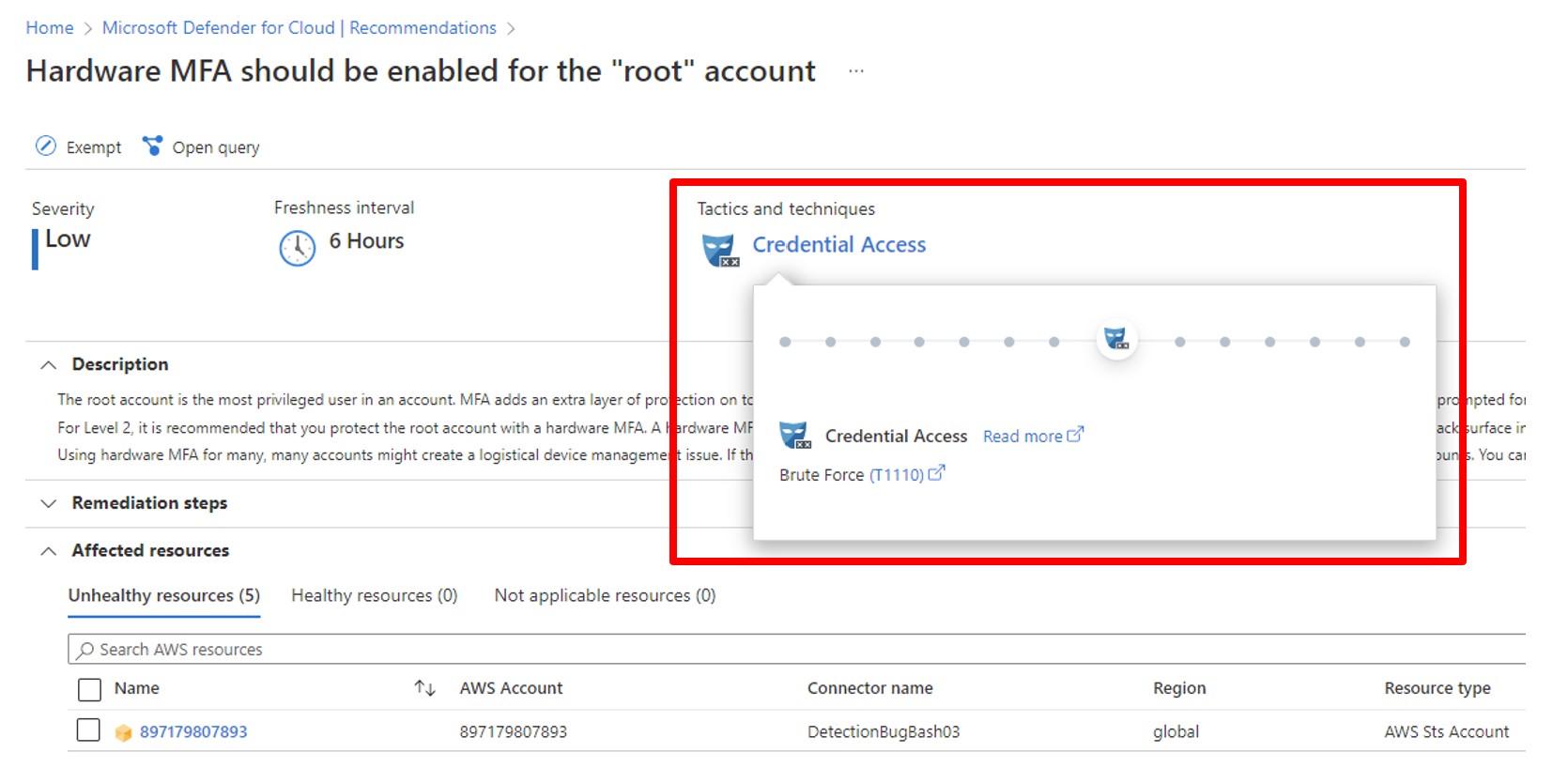 Capture d’écran montrant où réside MITRE ATTACK dans le portail Azure.