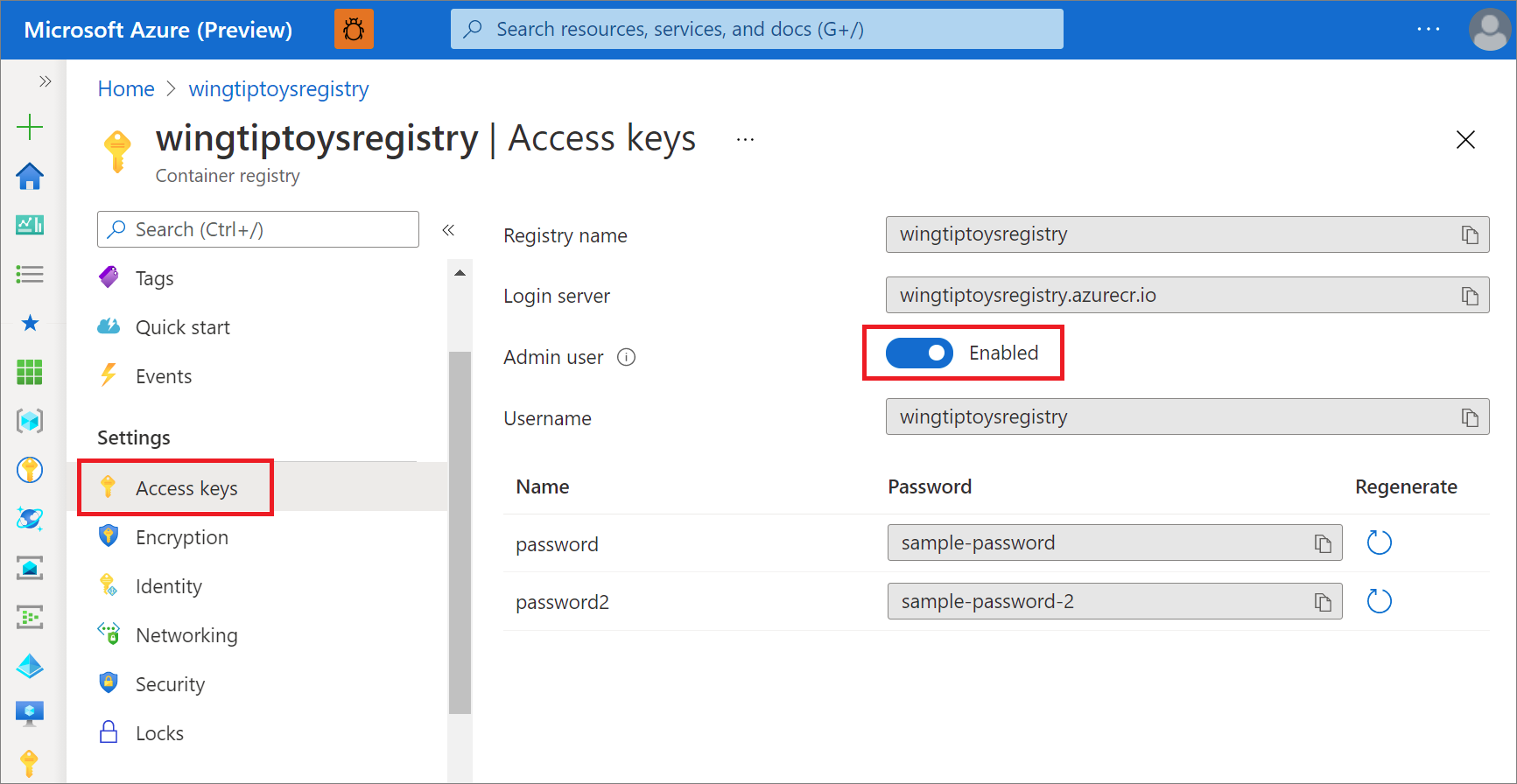 Enable admin user UI in the Azure portal