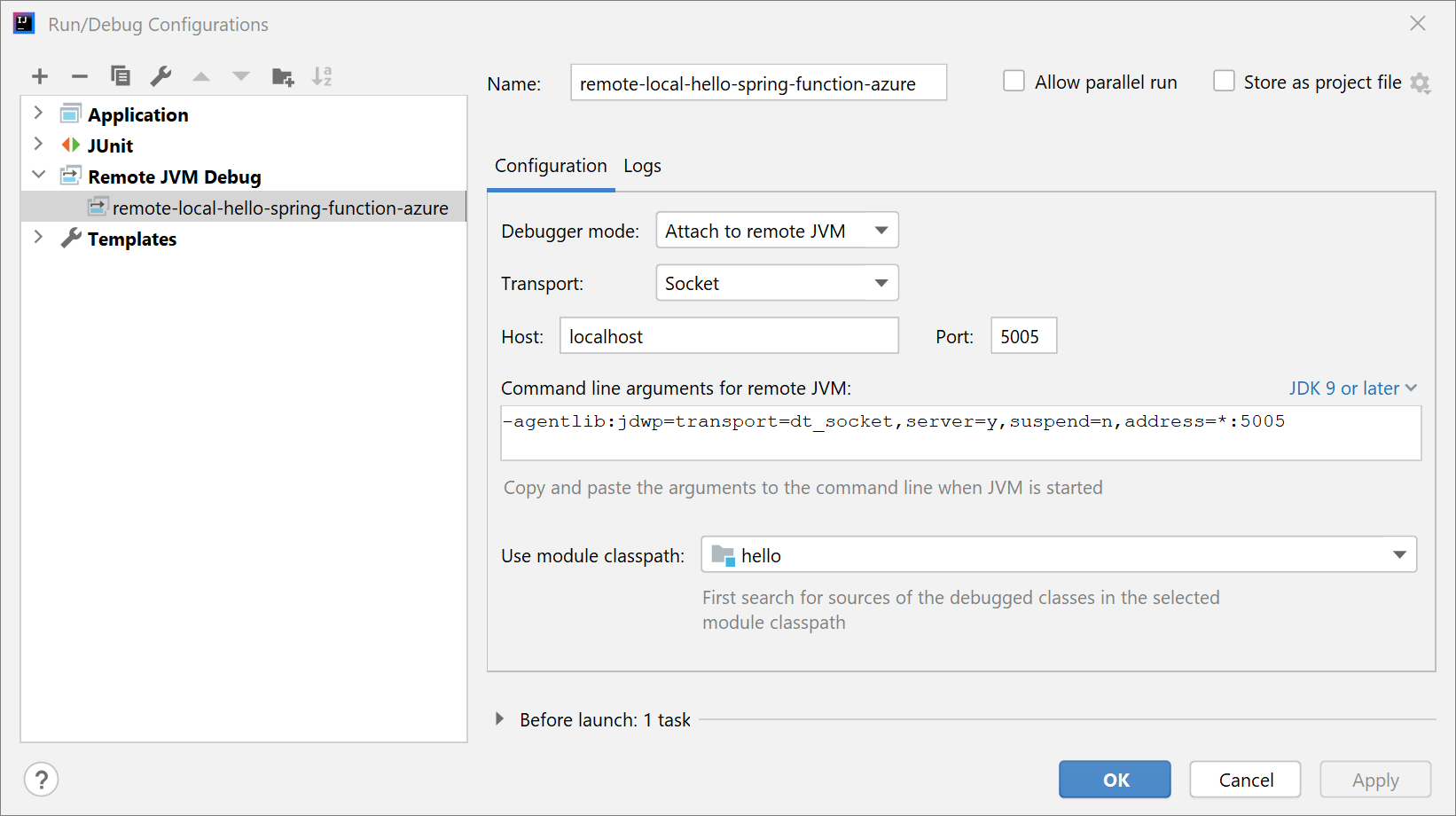 Créer une configuration d’exécution Remote JVM Debug