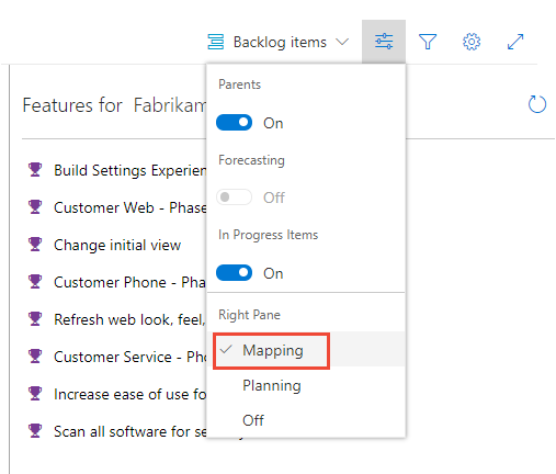 Capture d’écran des options d’affichage, mappage activé.