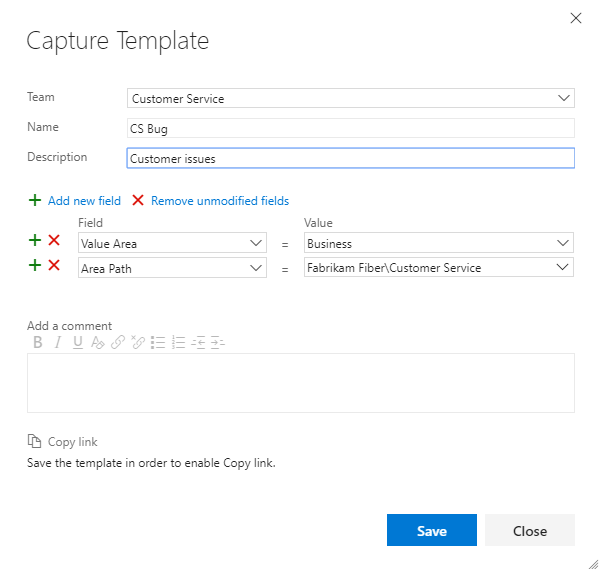 Capture d’écran de la boîte de dialogue Capture template (Capturer un modèle).