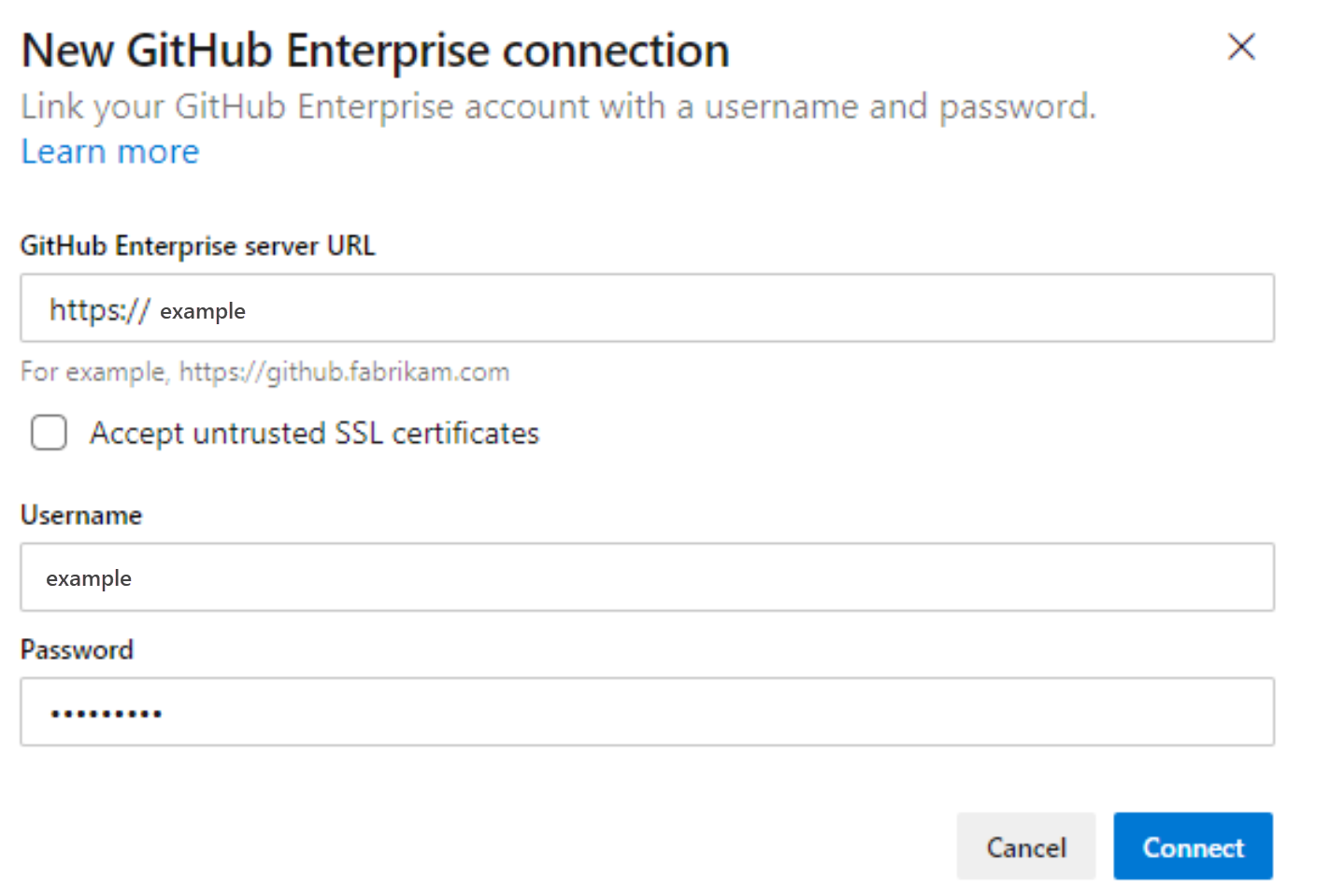 Capture d’écran de la connexion avec les informations d’identification GitHub.