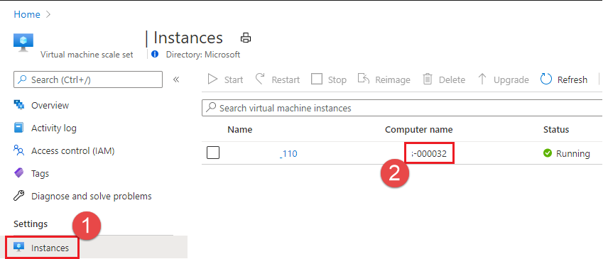 Instances du groupe de machines virtuelles identiques du portail Azure.