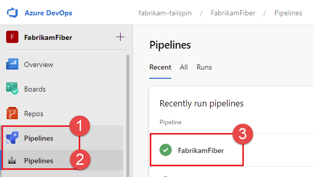 Page d’arrivée Azure Pipelines.