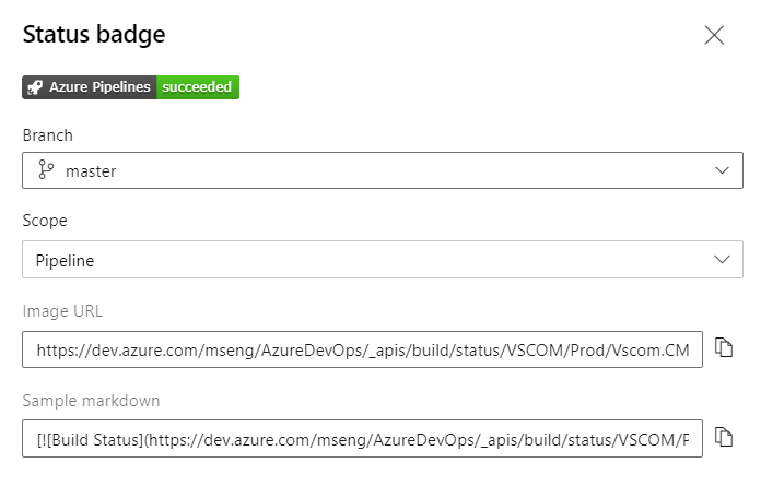 Capture d’écran du badge d’état du pipeline YAML.