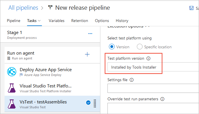 Définition de la version de la plateforme de test