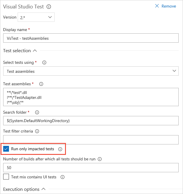 Activer la TIA dans l’interface utilisateur de la tâche VS Test