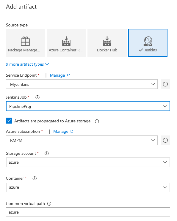 Options de publication d’artefacts Jenkins dans le stockage Azure