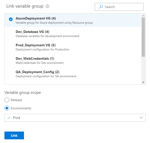 Groupe de variables de liaison