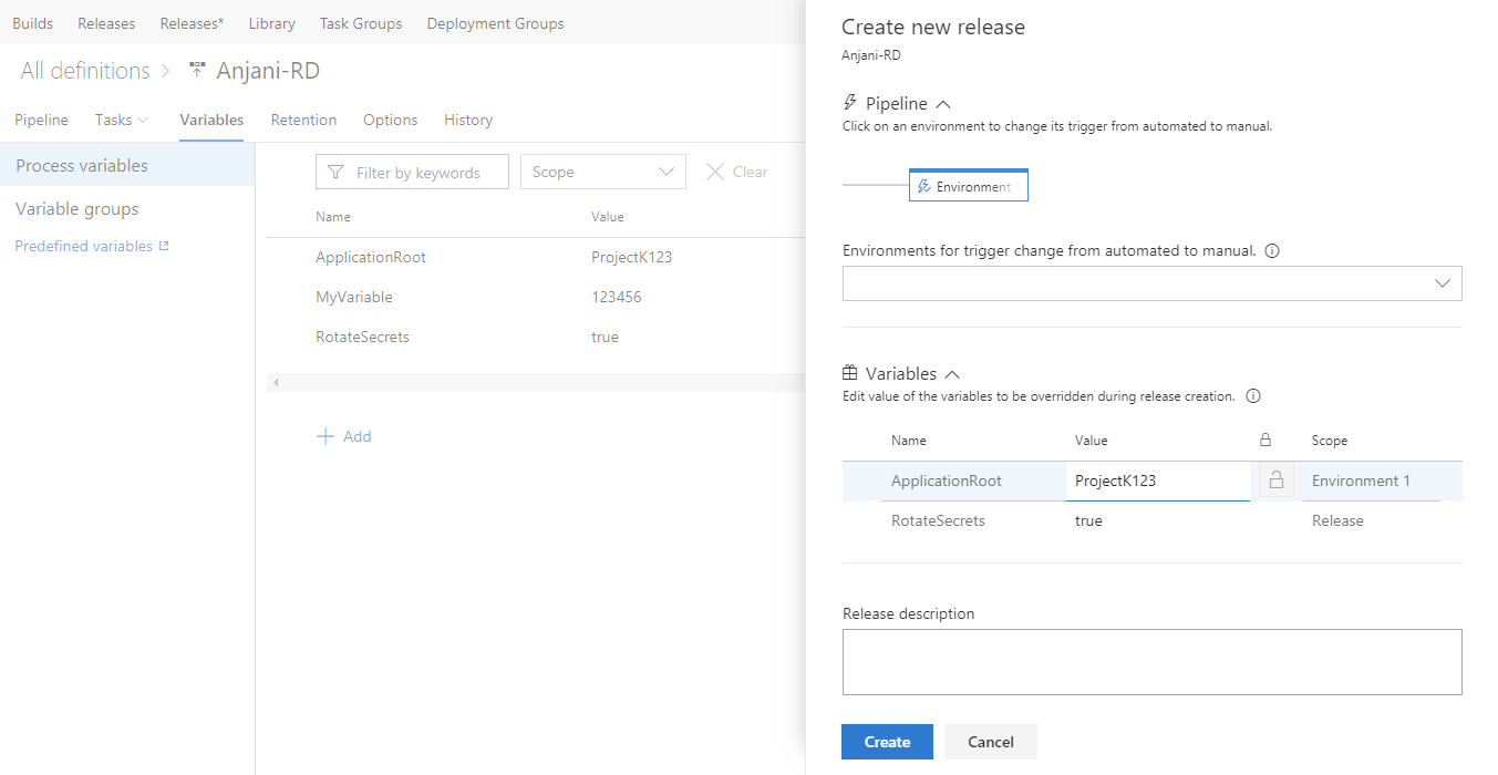 Variable de mise en production dans la version