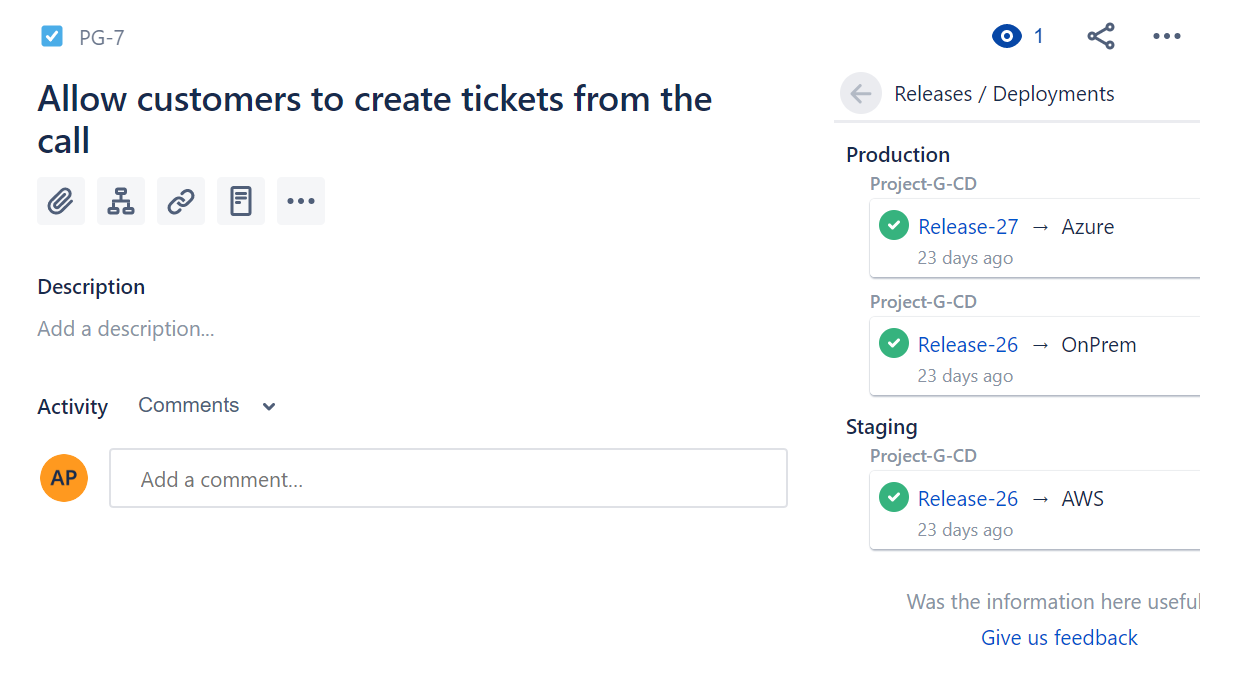 Informations de génération et de mise en production suivies dans Jira.