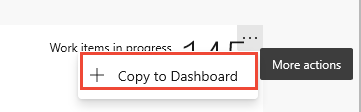 Capture d’écran montrant un rapport analytique dans le contexte avec l’action Copier dans le tableau de bord.