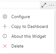 Capture d’écran des options de menu Autres actions du widget de tableau de bord.