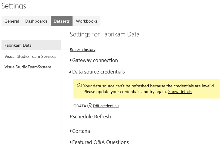 Update odata credentials