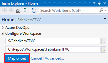 Capture d'écran montrant le mappage de l'espace de travail pour obtenir du code.