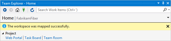 Capture d’écran montrant un message de réussite qui vérifie que Visual Studio est à présent connecté à votre projet.