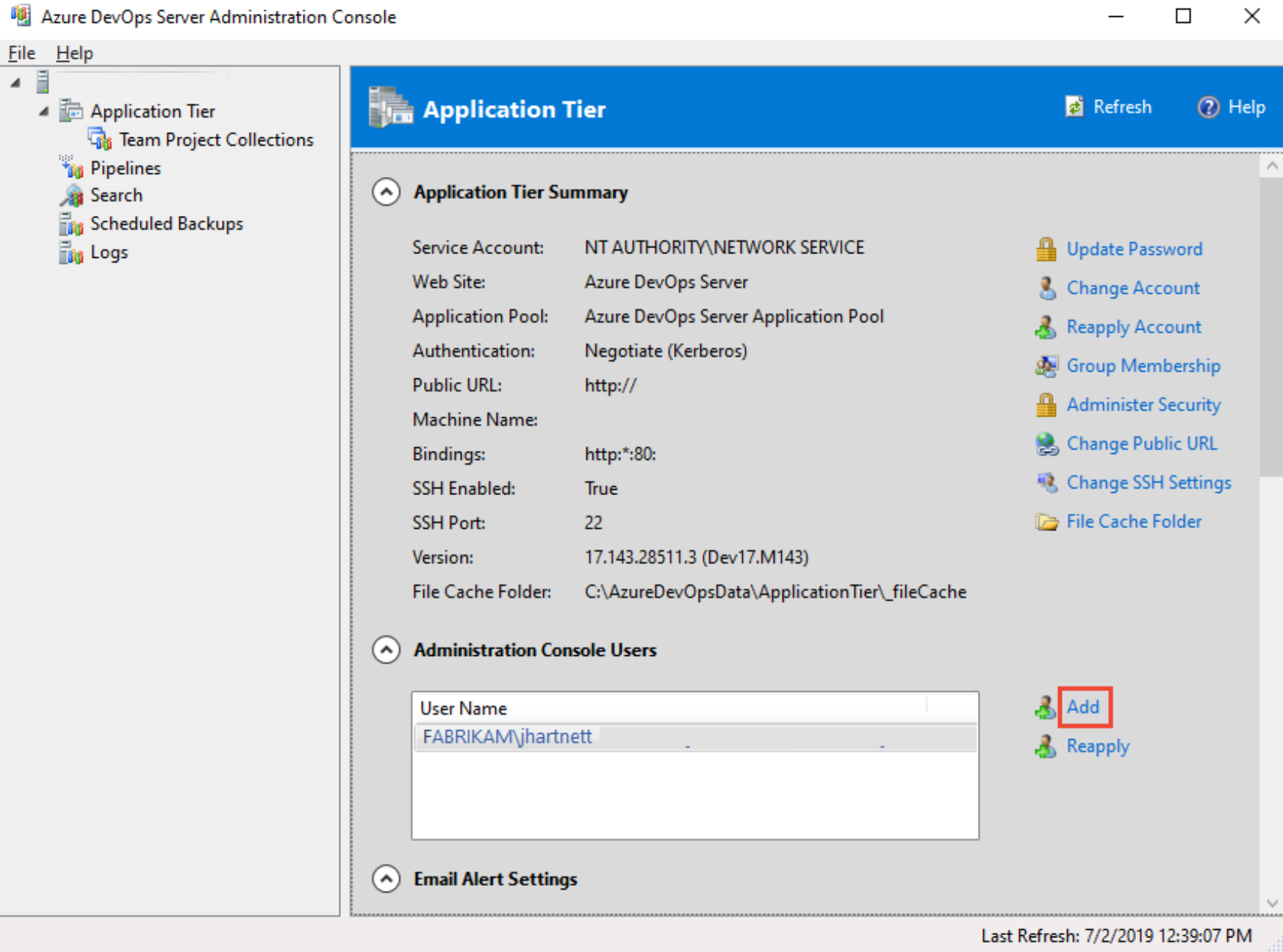 Capture d’écran de la console d’administration de serveur 2019 avec l’option Ajouter mise en surbrillance.