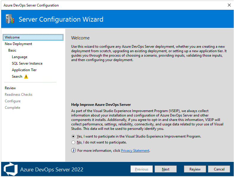 Capture d’écran de l’Assistant Configuration du serveur, page d’accueil 2022. 