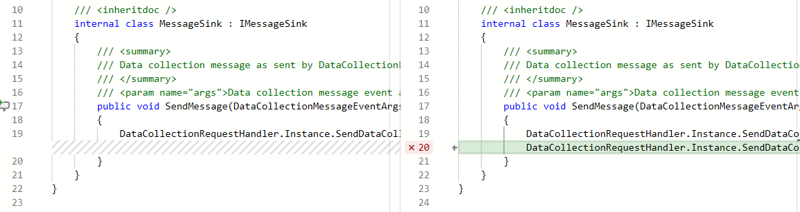 Capture d’écran d’une demande de tirage diff montrant une nouvelle ligne de code ajoutée à un fichier.