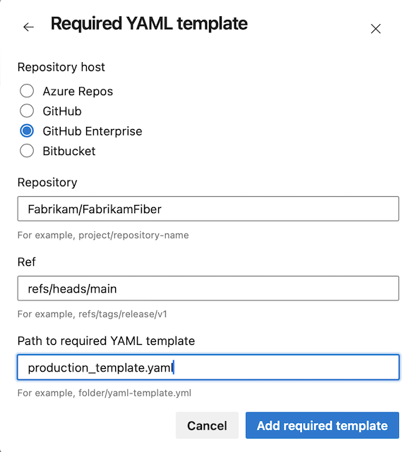 Capture d’écran du modèle YAML requis.