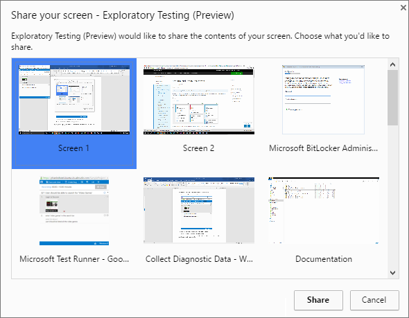 Capture d’écran montrant le choix de l’écran ou de l’application à enregistrer.