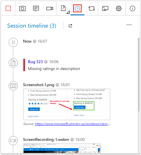 Capture d’écran des informations capturées pour révision.