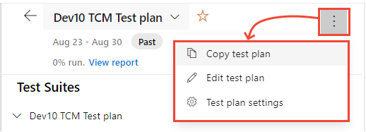 page d’en-tête du plan de test