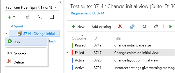 Capture d’écran montrant comment exécuter tous les tests actifs dans une suite de tests.