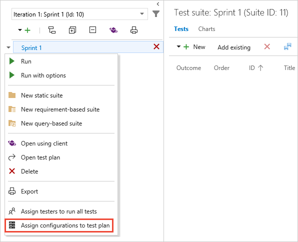 Affectation d’une configuration à un plan de test