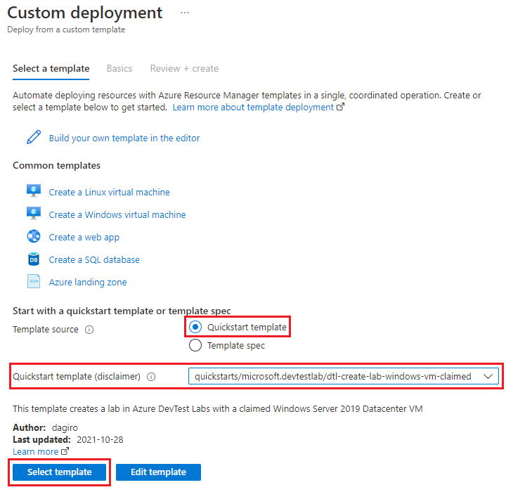 Capture d’écran de la sélection du modèle dans la page Déploiement personnalisé.