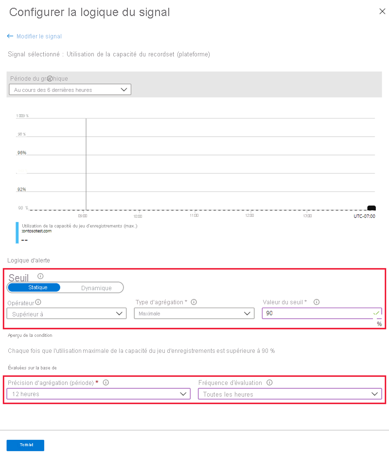 Capture d’écran de la page Configurer la logique du signal.