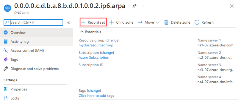 Capture d’écran montrant comment ajouter un enregistrement DNS inversé IPv6 à une zone DNS.