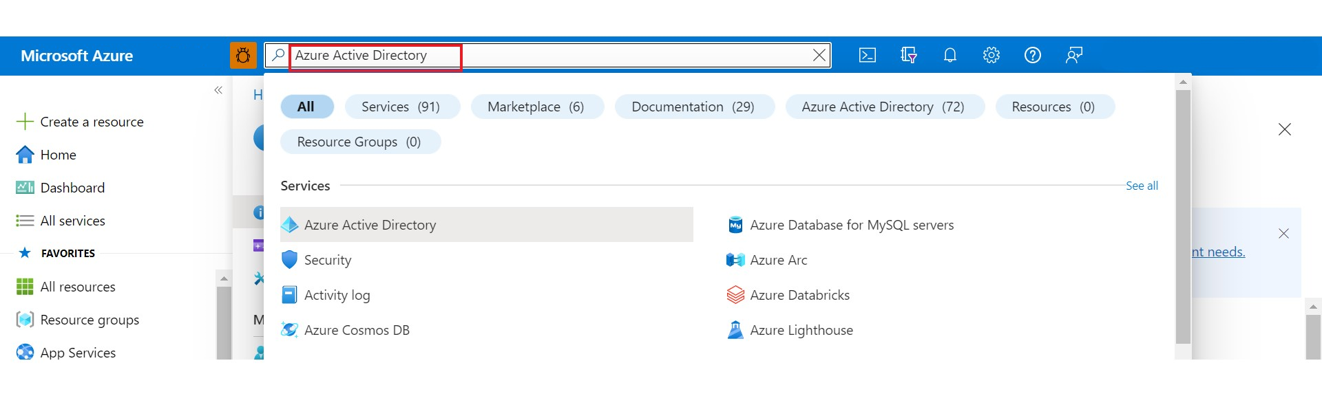 Capture d’écran qui montre la recherche de Microsoft Entra ID.