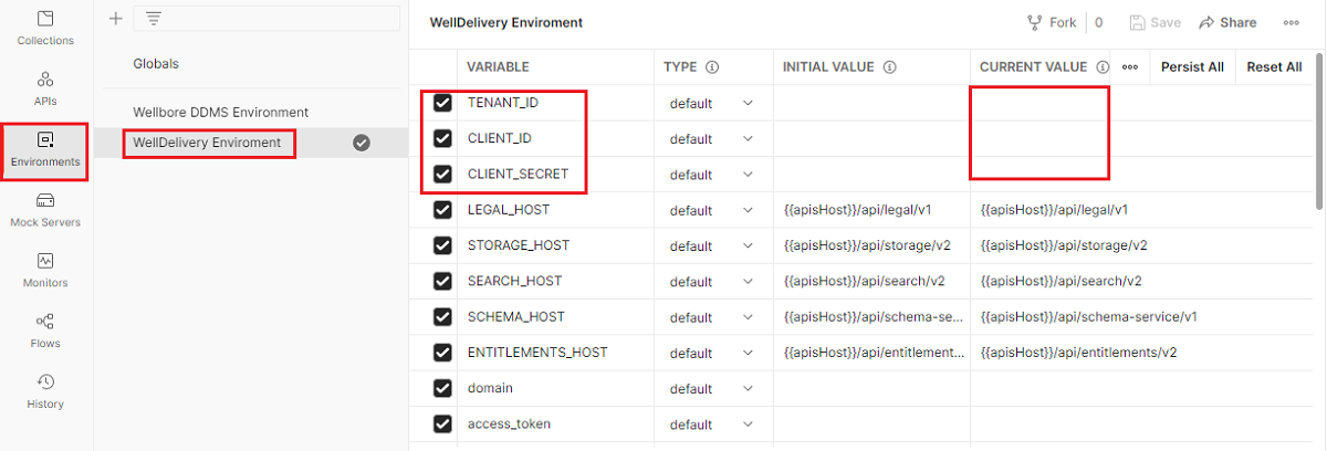 Capture d’écran montrant où entrer des valeurs actuelles dans l’environnement Well Delivery DDMS.