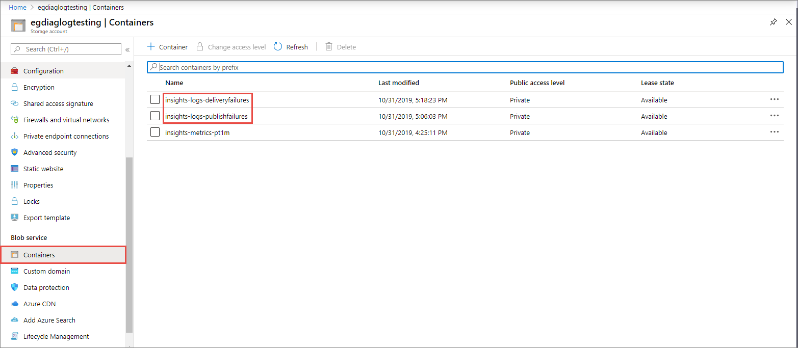 Conteneurs de stockage pour les journaux de diagnostic