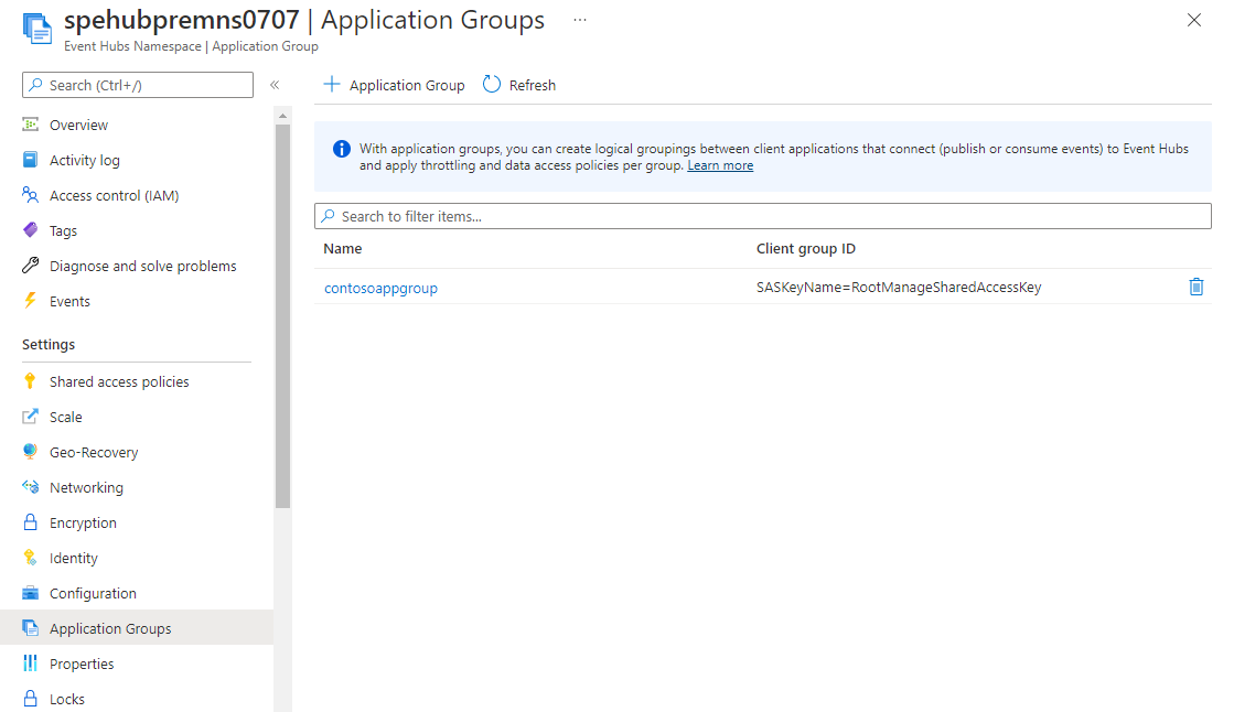 Capture d’écran de la page Groupes d’applications avec le groupe d’applications que vous avez créé.