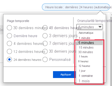 Capture d’écran des options de précision temporelle.