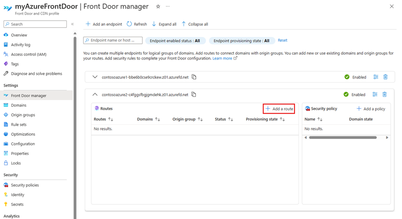 Capture d’écran du bouton Ajouter une route dans le volet de configuration du point de terminaison.