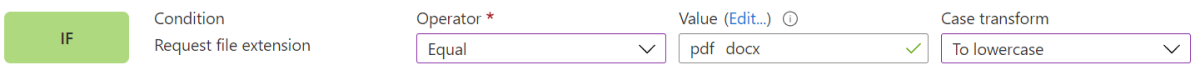 Capture d’écran du portail montrant la condition de correspondance request file extension.