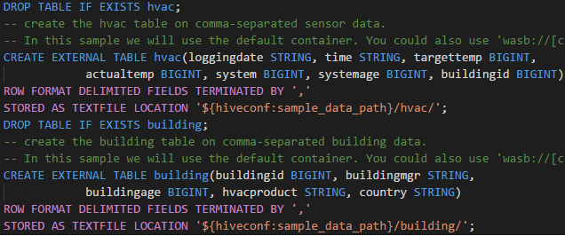 Coloration syntaxique dans l’extension Spark & Hive Tools for Visual Studio Code.