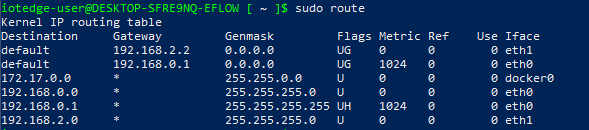 Capture d’écran montrant la table de routage de la machine virtuelle EFLOW.