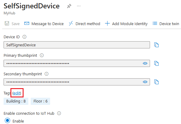 Capture d’écran montrant l’ouverture de l’option de modification des balises dans le portail Azure.