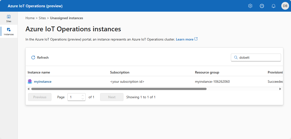 Capture d’écran de l’expérience des opérations montrant les instances non attribuées.